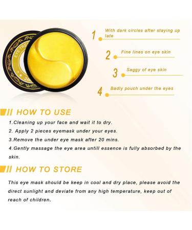 JIAHAO 24K Gold Collagen Under Eyes Eye Pads for Puffy Eyes Dark Circles Eye Gel Treatment Masks AntiWrinkle Moisturizing Improves Elasticity 24K Gold 30 Pairs - Buy Online on GoSupps.com
