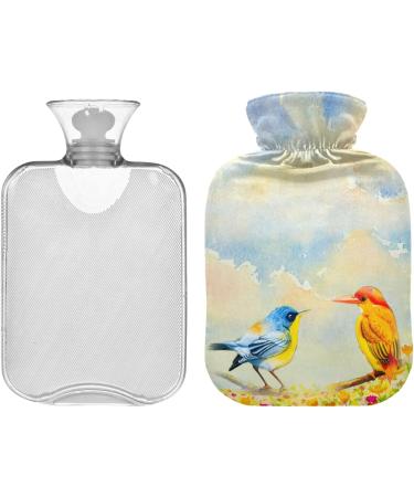 NAANLE Hot Water Bottle with Cover - Watercolor Birds 1L for Pain Relief & Heat Therapy - Transparent Design for Back Hand & Feet - Buy Online on GoSupps.com