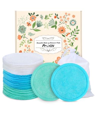 ProCIV Reusable Cotton Rounds 18 Packs Organic Reusable Cotton Pads with Washable Laundry Bag Makeup Remover Pads for Toner Eco-Friendly Bamboo Cotton Pad for All Skin Types Multi-colored