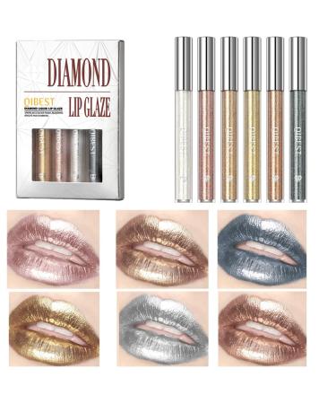 Karlor Metallic Lipstift Set 6 PCs LipGloss Glitzer Silver Gold Matt Metallic Lipstick Set Liquid Lipstick Lipstick Lipstick Lipstick Rosa Champagner Glone Punk Makeup (6-in-1 Set)