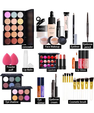 CHSEEA 7Pcs Pro Makeup Gift Set - Eyeshadow, Powder, Concealer, Highlighter, Eyebrow Pencil, Brush & Blush Stick in Gift Box - Buy Online on GoSupps.com