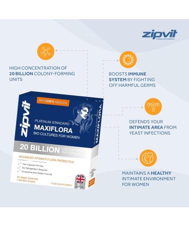 Maxiflora Probiotics for Women - 20 Billion CFU, Digestive & Intimate Flora Support - 30 Vegan Capsules, 1 Month Supply - UK Supplier - Buy Online on GoSupps.com