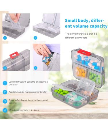 2 Pack Travel Pill Organizer - Portable Medication & Supplement Case - Moistureproof 7+8 Compartment Pill Box for Pocket or Purse (Large & Small Black - Buy Online on GoSupps.com