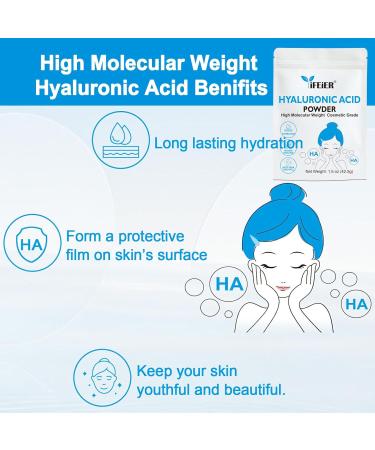 iFEiER Hyaluronic Acid Powder | High Molecular Weight Hyaluronic Acid Serum Powder | 1.5oz(42.5g) Cosmetics Grade | Sodium Hyaluronate | LMW HMW HA ingredient to make gel for DIY Serums - Buy Online on GoSupps.com
