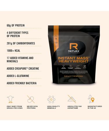 Reflex Nutrition Instant Mass Heavyweight Protein Powder 2kg - 1000+ Calories, 60g Protein, 18 Vitamins - Strawberries & Cream Flavor - Buy Online on GoSupps.com