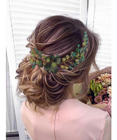 IYOU Crystal Wedding Hair Vine Green Leaf Bridal Headband Rhinestone Headpiece Prom Bride Bridesmaid Hair Accessories for Women - Buy Online on GoSupps.com