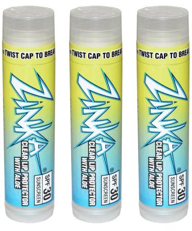 Zinka Clear Lip Protector With Aloe SPF 30 Sunscreen Lip Balm .15 Ounce (Pack of 3)