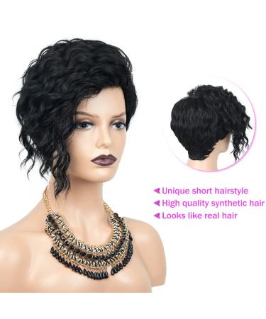 SEVENCOLORS Short Curly Wigs for Black Women - Natural Wavy Black Wig with Bangs - Afro Short Synthetic Hair - Buy Online on GoSupps.com