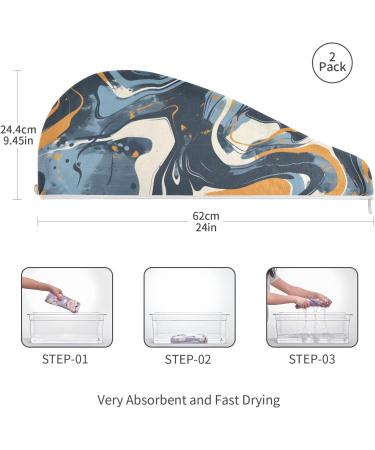 Dark Blue Khaki Abstract Graffiti Hair Towel 2 Pack - Super Absorbent Quick Dry Hair Turbans for Women & Girls | Stylish Hair Drying Solution - Buy Online on GoSupps.com