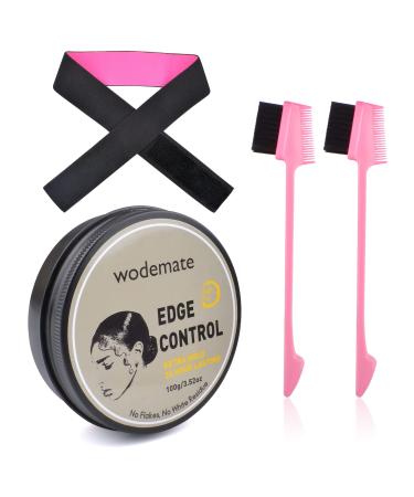 UIIOPJIOM Edge Control Wax for Women Strong Hold Non-greasy Edge Smoother  Edge Control for Black Hair Gel for All Hair Types(4oz Edge Control Wax + Edge Brushes*2 + Pink Elastic Bands*1)