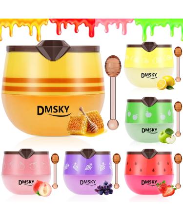 DMSKY 6 PCS Bee Lip Balm Lip Mask Honey Pot,Valentines Day Gifts,Propolis Lip Mask Overnight Moisturizing Lip Balm with Stick,Sleeping Lip Mask Prevention Dry & Cracked,Galentines Day Party Favors Strawberry & Green Apple &