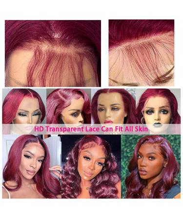 Burgundy Lace Front Human Hair Wig 20 Inch Body Wave 99J Color | Pre Plucked & Bleached Knots | 160% Density HD Lace Frontal Wig for Black Women - Buy Online on GoSupps.com