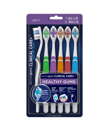 GuruNanda Butter On Gums with Softex Bristles, Ultra Soft Toothbrush for Kids & Adults, Helps with Sensitive and Receding Gums, Travel Toothbrush, Assorted Colors, Pack of 6 6 Count (Pack of 1)