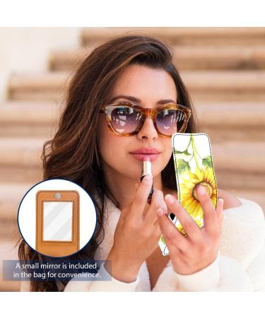 Luxury Leather Lipstick Case with Mirror | Mini Lip Gloss Organizer - Autumn Flower Design | Perfect for Travel - Buy Online on GoSupps.com
