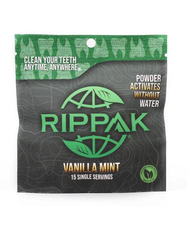 RipPak's Vanilla Mint Teeth Cleaning Powder | Organic Single Serving | Perfect for On-The-Go  Camping  Travel  Work  Military  Smokers | No Water | Made in USA | Keep Your Teeth White Anywhere Anytime
