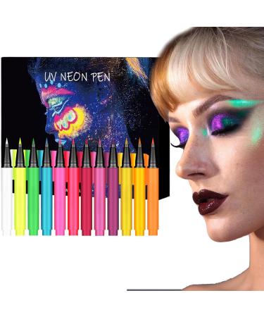 Shakven Neon Liquid Eye Liner - 12 Colors High Pigmented Glow Colorful UV Neon Eye Liner Pencil - Waterproof Smudge-Proof Body Face Paint Makeup For Christmas - Buy Online on GoSupps.com