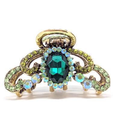 New 2.5 inch Medium Size Fancy Rhinestones Crystal Metal Bridal Hair Claw Jaw Clip Pins By Beautyxyz (green)
