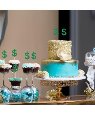 Ambishi 24pcs Dollar Sign Cupcake Toppers American Dollar for Casino Wedding Birthday Festival Party Decoration Light Up Your Casino Party Decor Cake Picks Green Glitter - Buy Online on GoSupps.com