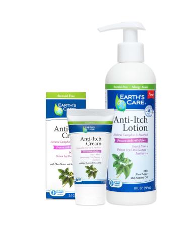 Earth's Care Anti Itch Cream and Lotion Bundle - Extra Strength Bug Bite Itch Relief - Soothes Sunburns Rashes and Minor Skin Irritation