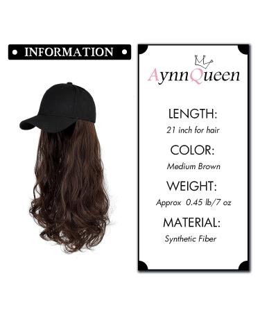 AynnQueen Baseball Cap with Detachable Hair Extensions - Medium Brown 21 Long Wavy Synthetic Hair - Adjustable Hat Wig Attached - Black Baseball Cap - Women's Fashion Accessory - Buy Online on GoSupps.com
