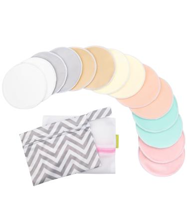 Reusable Nursing Pads for Breastfeeding, 14-Pack - 4-Layers Organic Bamboo Nursing Pads - Breastfeeding Pads - Washable Breast Pads - Natural Bamboo Maternity Pads, Nipplecovers Pastel Touch Large 4.8