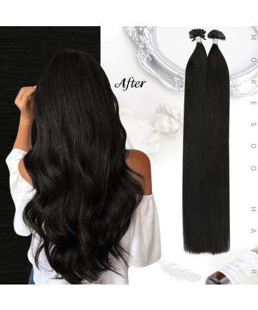Moresoo Black Real Hair Extensions - 50g U-Tip Keratin Fusion Extensions (1g Bundles 55cm #1B Remy) for Natural Look - Buy Online on GoSupps.com