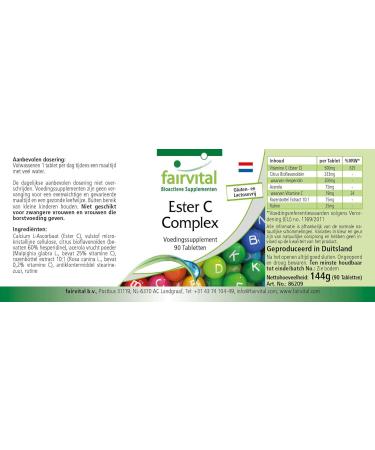 Fairvital | Complexe Ester C - 3 mois de cure - VEGAN - vitamine C avec des bioflavono des - 90 comprim s - facile dig rer - Buy Online on GoSupps.com