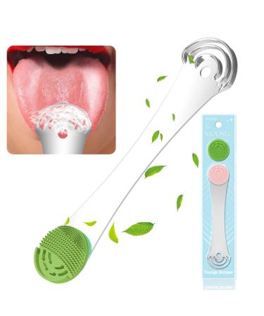 Moosec Tongue Scraper Cleaner, Get Rid of White Tongue, 100% BPA Free - 1 Set Comes 2 Silicone Tongue Brushes Heads Pink-Green-1pcs