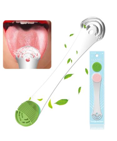 Moosec Tongue Scraper Cleaner, Get Rid of White Tongue, 100% BPA Free - 1 Set Comes 2 Silicone Tongue Brushes Heads Pink-Green-1pcs - Buy Online on GoSupps.com