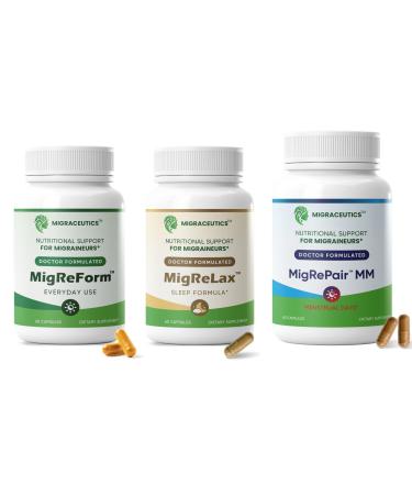 MigReForm MigReLax & MigRePair MM 3-Bottle Bundle (180 Capsules) | Doctor Formulated Migraine Relief for Women | Hormonal & Menstrual Migraine Support | Relaxation Sleep & Daily Migraine Help