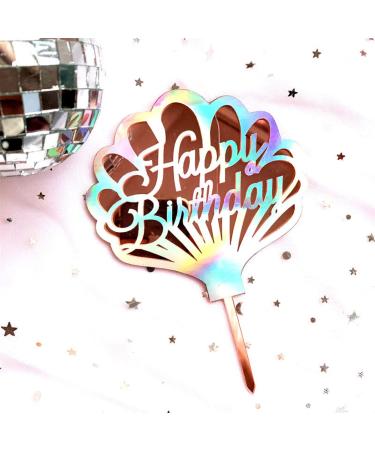 Personalised Cake Toppers Cake Decorations 1pcs Shell Shape Acrylic Cake Toppers Happy Birthday Cake Baking Decorations Party Dessert Decor Supplies 108
