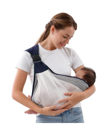 CUBY Portable Breathable Baby Carrier Quick Dry Air 3D Mesh Fabric Easy Toddler Carrier Adjustable Easy Carrying Comfortable Shoulder Straps Baby Wrap Carrier for Newborn up to 0-24 Months 45 lbs Mesh Easy Blue