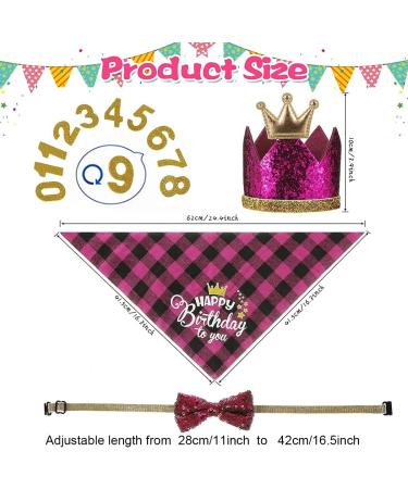 Crown Dog Birthday Hat Set - 4 Cute Reusable Hats & Bandana for Small to Medium Dogs Cats & Puppies - Pink with Gold Numbers - Buy Online on GoSupps.com