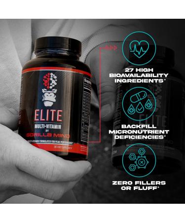 Gorilla Mind Elite Multi-Vitamin (180 Capsules) Daily Multivitamin Formulated for Peak Performance | 27 Nutrients to Backfill Micronutrient Shortcomings - Buy Online on GoSupps.com