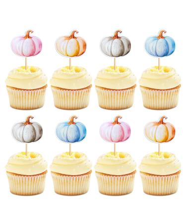 Keaziu 24 Pack Pumpkin Cupcake Toppers Girl Baby Shower Decorations Pumpkin Birthday Decorations Cupcake Picks Pumpkin Gender Reveal Cupcake Toppers Colorful