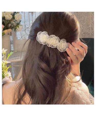 Inilbran Vintage Flower Hair Clips Rose Flower Hair Barrettes Lace Tulle Flower Hairclips Flower Wedding Hair Clips Decorative Hair Accessories for Women and Girls Headdress Champagne