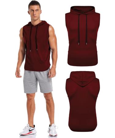 Amussiar Men's Workout Hooded Tank Top - XX-Large Wine Red - Buy Online on GoSupps.com