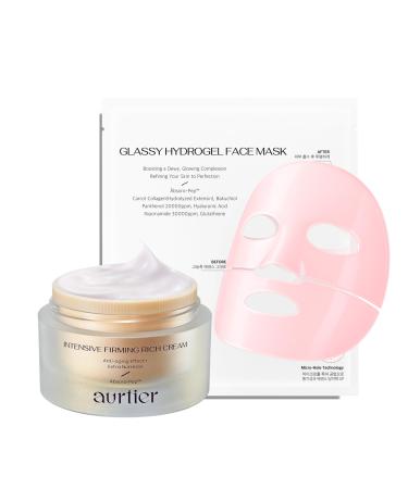 aurtier Overnight Skincare Set Anti-Wrinkle & Firming Rich Cream with Collagen Peptides + Hydrogel Face Mask for Lifting, Deep Hydration & Dewy Glow Korean Beauty