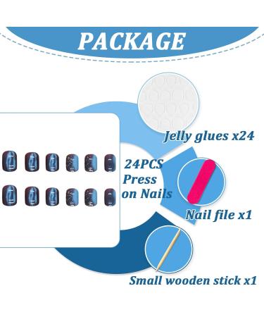 24-Piece Short Angular Press-On Nails Set | Blue Glossy French Fake Acrylic Nails for Women & Girls | Reusable Nail Art Manicure - Buy Online on GoSupps.com