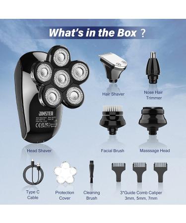 Bald Men's Head Shaver - JIMSTER 5 in 1 Grooming Kit, IPX7 Waterproof, Cordless Electric Rotary Shaver with LED Display & Nose Hair Trimmer - Type-C Charge (Black) - Buy Online on GoSupps.com