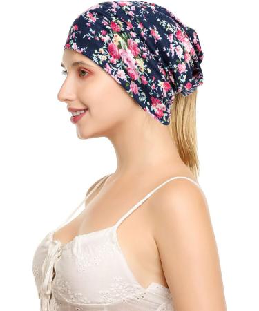 HONENNA Printed Turban Headband Chemo Cap Soft Sleep Beanie (Navy blue) - Buy Online on GoSupps.com