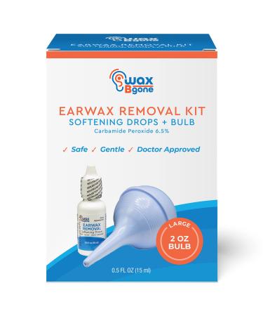 WaxBgone Earwax Removal Kit with Drops & Large 2-oz Ear Bulb Syringe - Safe & Effective Ear Cleaning Kit for Adults & Kids - Wax Softening Formula Loosens Earwax with Gentle Foaming Action - 0.5 Oz.