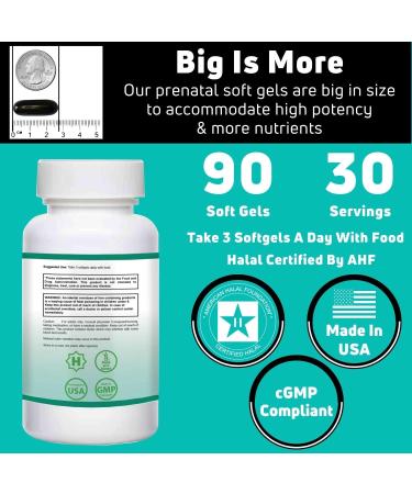 SHIFAA NUTRITION Halal Prenatal Vitamins with DHA, Folic Acid, and Essential Nutrients | 90 High Potency Softgels | Keto-Friendly Formula with Vitamin C, Biotin, Lutein, and Iodine - Buy Online on GoSupps.com