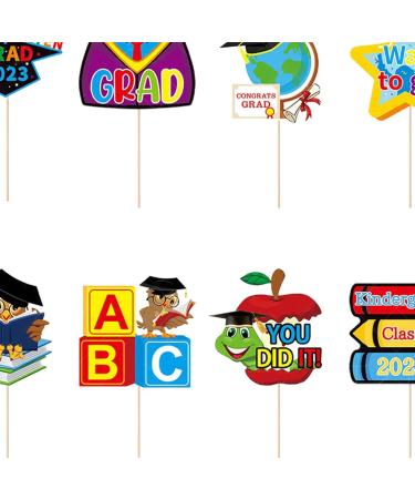 2023 Kindergarten Graduation Cupcake Toppers with Bamboo Sticks - Colorful and Clear Print Cake Decoration Picks for Party Multicolor - Buy Online on GoSupps.com