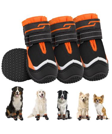 Slowton dog shoes Paw protection 4 pieces of waterproof dog shoes outdoor with non-slip sole reflective Velcro fastener Dog boots for small medium-sized dogs winter (S-orange size7) Size 7: Width 7 cm J.Schwarz-orange-water density (4 pieces)