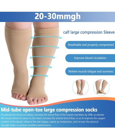 Hotfiary Plus Size Compression Stockings for Men & Women | 20-30 mmHg Open Knee High | Wide Calf Sizes S to 7XL | Beige - Buy Online on GoSupps.com