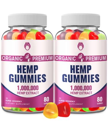 Premium Hemp Gummies High Potency for Pain Sleep Anxiety Inflammation Relief Extrat Sthenthen Edible Bear Gummy for Adults Rich in Omega 3 6 9(2-Pack) 80 Count (Pack of 2)