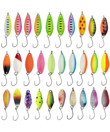 QualyQualy 30Pcs Fishing Lures Baits Tackle, Fishing Spoon Lure Spinnerbait Bass Walleye Trout Salmon Hard Metal Spinner Baits Kit C-30pcs w/Single hook