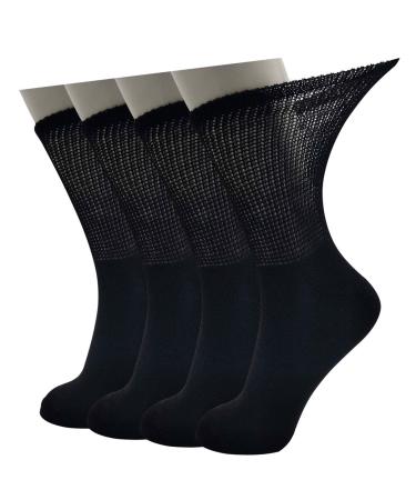 LIN PERFORMANCE Diabetic and Circulatory Non Binding Crew Socks for Men 4 Pairs (10-13 Black) 10-13 Black