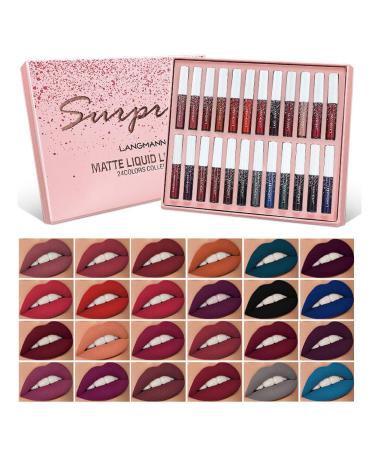 WAQIA 24Pcs Matte Liquid Lipstick Set Waterproof Lip Gloss Kit Long Lasting Lipgloss Kit